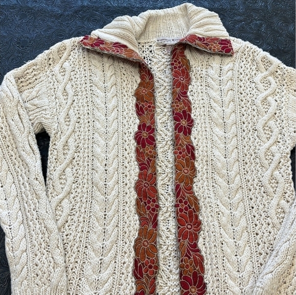 Yorkshire Knitting Company Vintage Cardigan Ecru & Red Embellishment Size Med. - Picture 7 of 8